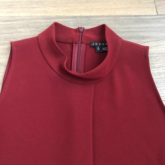 Theory Talniza Admiral Crepe Mock Hi Neckline Top Burgundy Red Sz Petite - XS - Picture 4 of 12